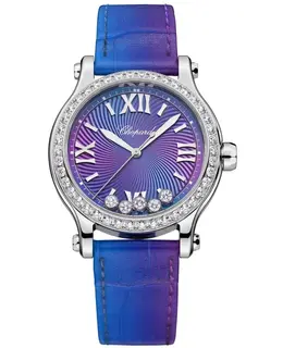 Chopard Happy Sport Purple Dial Diamond Leather Strap Women's Watch 278608-3006