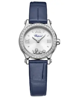 Chopard Happy Sport Silver Dial Diamond Leather Strap Women's Watch 278620-3002