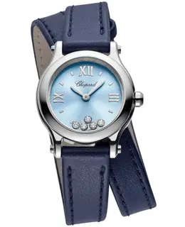 Chopard Happy Sport Blue Diamond Dial Leather Strap Women's Watch 278620-3003