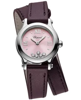 Chopard Happy Sport Pink Diamond Dial Leather Strap Women's Watch 278620-3004
