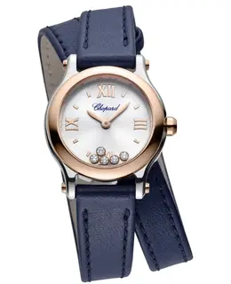 Chopard Happy Sport Silver Diamond Dial Rose Gold Leather Strap Women's Watch 278620-6001