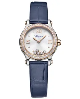 Chopard Happy Sport Silver Dial Diamond Rose Gold Leather Strap Women's Watch 278620-6002
