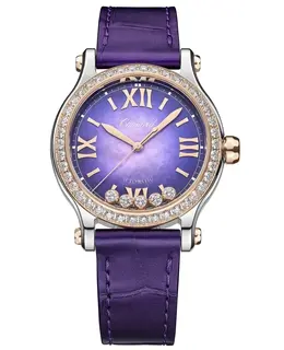 Chopard Happy Sport Automatic 33mm Purple Dial Leather Strap Women's Watch 278608-6012