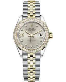 Rolex Lady-Datejust 28 Stainless Steel and Yellow Gold Silver Diamond Dial Women's Watch Model M279383RBR-006