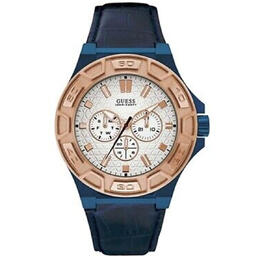 Guess Force White Dial Mens Watch with Stainless Steel Case and Genuine Leather Strap - Model w0674g7