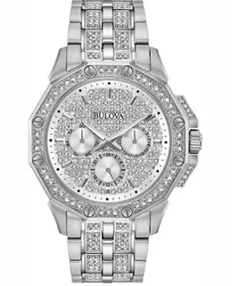 Bulova Crystal Crystal Pave Dial Steel Men's Watch 96c134