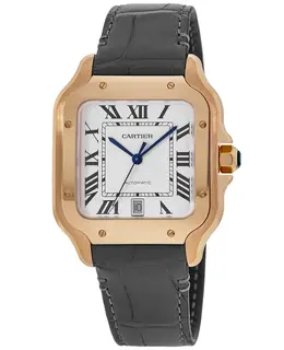 Cartier Santos De Cartier Large Automatic Silver Dial Grey Strap Men's Watch WGSA0019