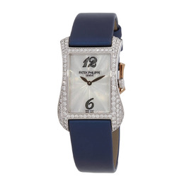 Patek Philippe Gondolo Quartz Diamond Grey Dial Ladies Watch 4972g-001