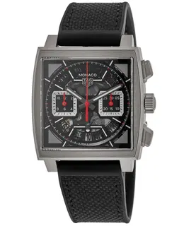 Tag Heuer Monaco Automatic Black Dial Rubber and Leather Strap Men's Watch cbl2183.ft6236