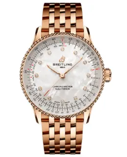 Authentic Breitling Navitimer Automatic 36 Mother of Pearl Diamond Dial in 18k Rose Gold, Model R17327211A1R1