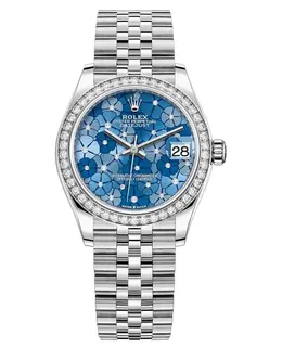 Brand New Authentic Rolex Datejust 31 Azzurro-Blue-Floral-Motif Diamond Dial with Diamond Bezel Model M278384RBR-0040
