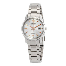 Citizen Silver Dial Ladies Watch with Rose Gold Hands and Roman Numerals - Eco Drive Movement