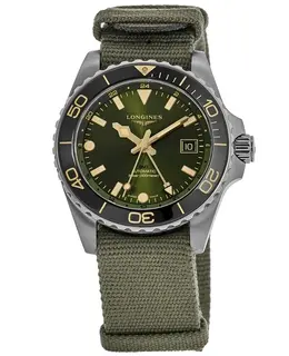 Longines HydroConquest GMT Green Dial Ceramic Bezel NATO Strap Men's Watch Model L3.790.4.06.2