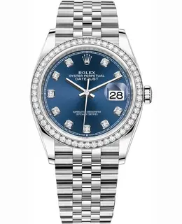Rolex Datejust 36 White Gold & Diamonds Blue Diamond Dial Women's Watch Model M126284RBR-0029