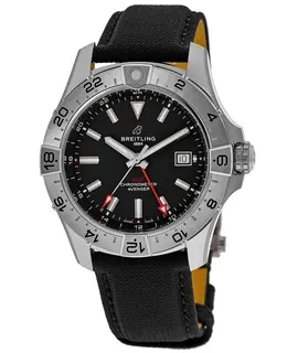 Breitling Avenger A32320101B1X1 Automatic GMT Men's Watch Black Dial Leather Strap