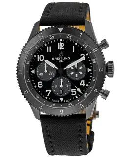 Authentic Breitling Super Avi B04 Chronograph GMT 46 Mosquito Night Fighter (SB04451A1B1X1) Black Dial Fabric Strap Men's Watch