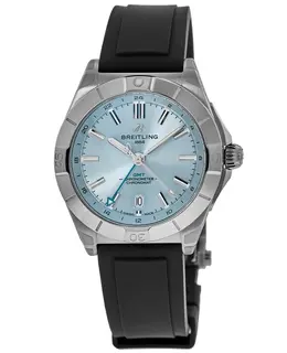 Breitling Chronomat Automatic GMT 40 Ice Blue Dial Platinum Bezel Rubber Strap Men's Watch p32398101c1s1