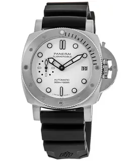 Panerai Submersible Bianco White Full Lume Dial Rubber Strap Men's Watch pam02223