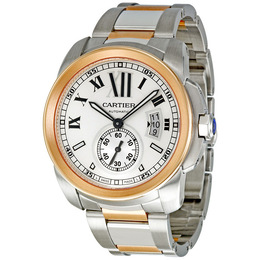 Pre-owned Cartier Calibre De Cartier Silver Opaline Dial Mens Watch w7100036