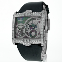 Pre-owned Harry Winston Avenue C Squared A2 GMT Diamond Dial Ladies Watch AVSQTZ38WW010