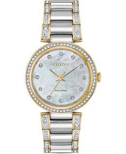 Eco-Drive Женские двухцветные часы с браслетом из нержавеющей стали с силуэтом и кристаллами, 28 мм Citizen 10477919 | two tone