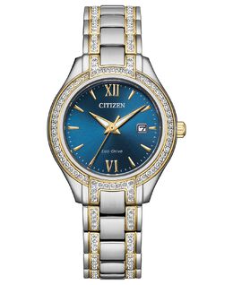 Eco-Drive Женские двухцветные часы с браслетом из нержавеющей стали с силуэтом и кристаллами, 30 мм Citizen 12554411 | two-tone