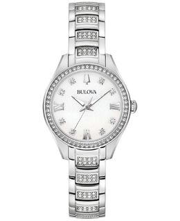 Женские часы-браслет из нержавеющей стали с кристаллами, 29 мм Bulova 15734224 | silver-tone