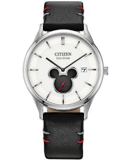 Женские часы Eco-Drive Disney с Микки Маусом, черный кожаный ремешок, 40 мм Citizen, черный 15810181 | black