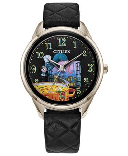 Женские часы Eco-Drive Pixar Ratatouille со стеганым кожаным ремешком, 37 мм, черные Citizen, черный 16486897 | black