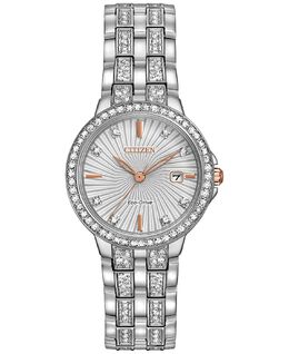 Женские часы Eco-Drive Crystal Accent из нержавеющей стали с браслетом, 28 мм EW2340-58A Citizen 2641307 | no color