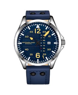 Мужские часы Aviator, синяя кожа, синий циферблат, круглые часы 51 мм Stuhrling 16122021 | blue