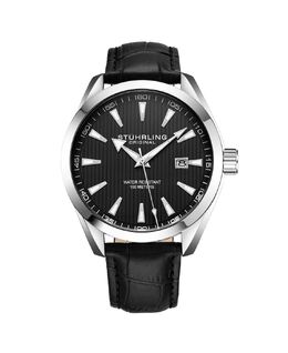 Мужские часы с черным кожаным ремешком 42 мм Stuhrling 10540721 | black