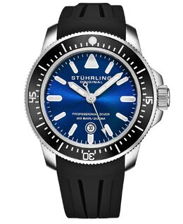Мужские часы с черным силиконовым резиновым ремешком, 43 мм Stuhrling 10540682 | black