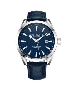 Мужские часы с синим кожаным ремешком, 42 мм Stuhrling 10540700 | blue