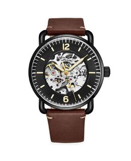 Мужские часы с коричневым кожаным ремешком, 42 мм Stuhrling 10540949 | brown