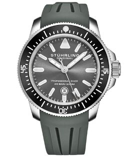 Мужские серые часы с силиконовым резиновым ремешком, 43 мм Stuhrling 10540685 | gray