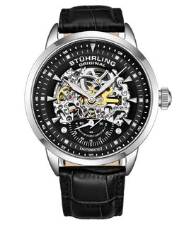 Мужские часы Legacy, черная кожа, черный циферблат, круглые часы 44 мм Stuhrling 16131606 | black
