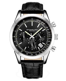 Мужские часы Monaco, черная кожа, черный циферблат, круглые часы 44 мм Stuhrling 16131602 | black