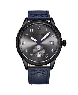 Мужские часы Wingman Quartz Aviator, синяя кожа, серый циферблат, круглые часы 51 мм Stuhrling 16172927 | blue