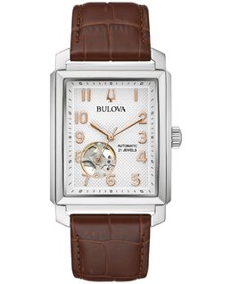 Мужские автоматические часы Sutton с коричневым кожаным ремешком, 33 мм Bulova 12867139 | brown