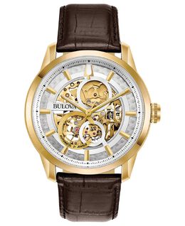 Мужские автоматические часы Sutton с коричневым кожаным ремешком, 43 мм Bulova 6272126 | brown
