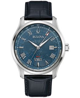 Мужские автоматические часы Wilton GMT с черным кожаным ремешком, 43 мм Bulova 14607234 | black