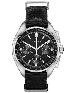 Мужские часы с хронографом Lunar Pilot Archive Series, черный полиэстеровый ремешок, 45 мм Bulova 8023702 | black