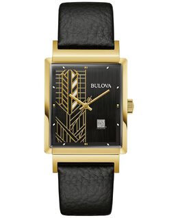Мужские часы Frank Lloyd Wright Dana-Thomas House с черным кожаным ремешком, 30x47 мм Bulova 16143232 | black