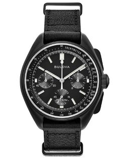 Мужские часы Lunar Pilot с хронографом, черный кожаный ремешок, 45 мм Bulova 4819961 | no color