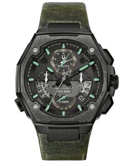 Мужские часы Precisionist Chronograph с зеленым кожаным ремешком, 44,7x46,8 мм, специальная серия Bulova 11347521 | green