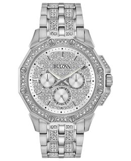 Мужские часы-браслет из нержавеющей стали и кристаллов, 41,5 мм Bulova 6272974 | silver