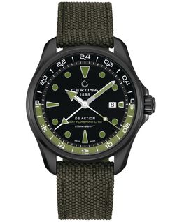 Мужские швейцарские автоматические часы DS Action GMT с зеленым синтетическим ремешком, 43 мм Certina 16224956 | black