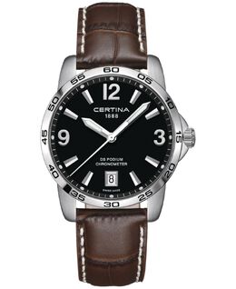 Мужские швейцарские часы DS Podium с коричневым кожаным ремешком, 40 мм Certina 16224995 | black