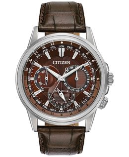 Мужские часы Eco-Drive с коричневым кожаным ремешком-календарем, 44 мм Citizen 6435594 | brown